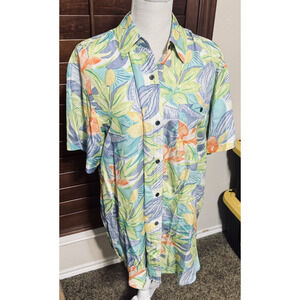 Kikomo Vintage 90s Silk Hawaiian Tropical Shirt Button-Up Blouse Cruise Womens L